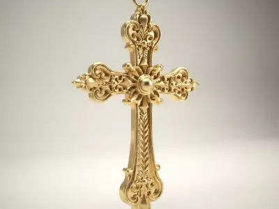 Ornate Baroque Cross Pendant  Vintage Religious Jewelry 3D print model