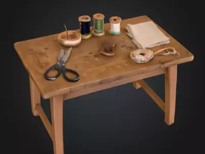 Vintage Sewing Table Low-poly 3D model