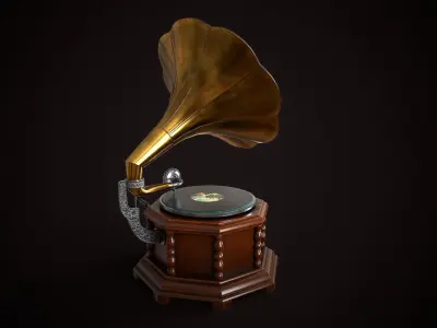 Vintage gramophone Low-poly 3D model