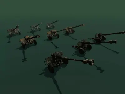 Howitzer machine gun Low-poly 3D model