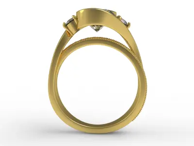 Antique Three Stone Wrapped Shank Diamond Engagement Ring 3D print model