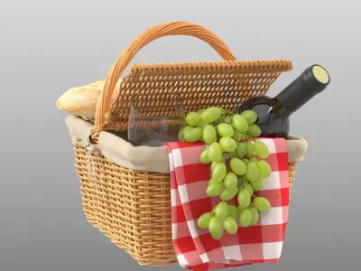 Picnic Basket with Grapes 3D model