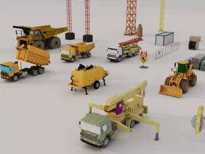 Construction Crane Heavy Machinery Asset Pack Low-poly 3D model