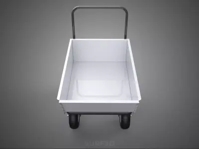 FOUR WHEEL PUSH CART STEEL TUB GARDEN WAGON TROLLEY WHEELBARROW 3D model