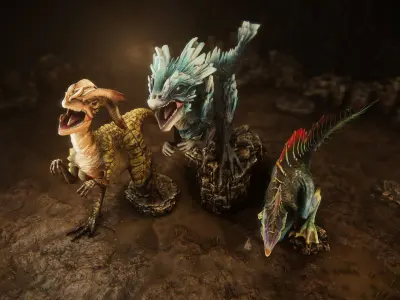 Raptors pack Low-poly 3D model