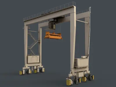 PBR Rubber Tyred Gantry Crane RTG V1 - White Low-poly 3D model