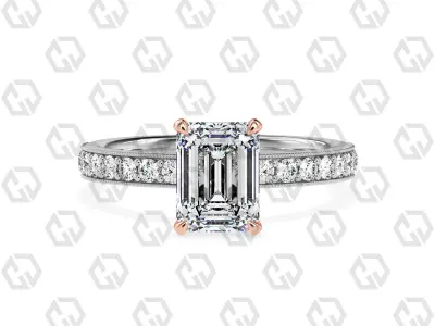 Ring 63 Emerald Shape milgrain pave set ring with Gems 3D print model