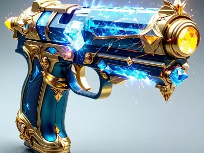 Fantasy Crystal and Gold Pistol Low-poly 3D model