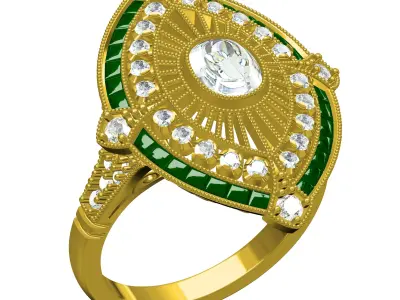 Antique Art Deco Engagement Ring for Women 3D print model