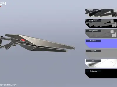 Minimalist scifi gun Low-poly 3D model