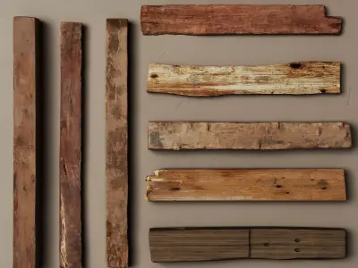 Scanned Reclaimed Old Wood Planks And Rustic Beams Low-poly 3D model