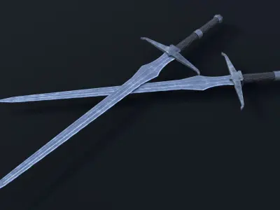 LowPoly Medieval TwoHanded Sword GameReady Weapon Low-poly 3D model