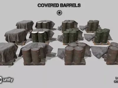 Covered barrels Military  Low-poly 3D model