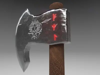Viking Axe Low-poly 3D model 8