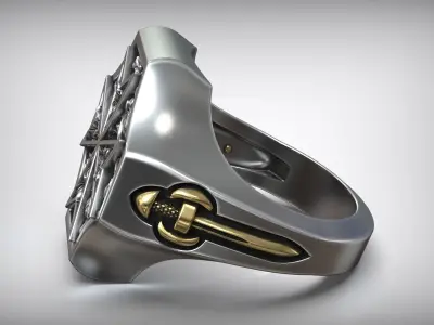 Maltese Cross Sword Signet Ring 3D print model