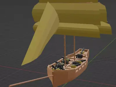 Age of sail gunboat Low-poly 3D model