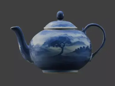 Blue White Porcelain Teapot Low-poly 3D model