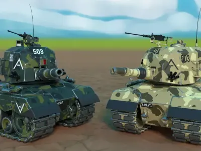 Stylized Animated Tank Low-poly 3D model