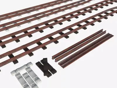 a set of railway tracks and rails Low-poly 3D model