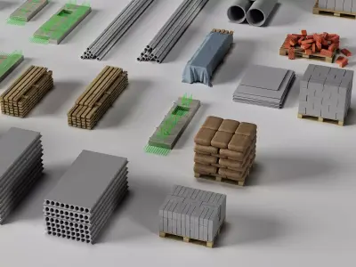 Construction Industrial Modular Assets Mega Pack Low-poly 3D model