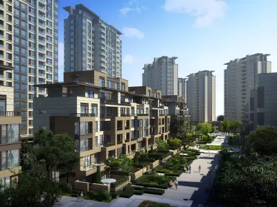 3Dmax fashion city commercial square building 360 3D model
