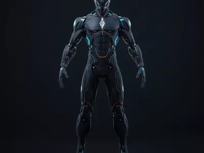 armored suit black color with red strips villain look Low-poly 3D model