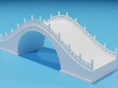Cartoon Chinese Stone Bridge Low-poly 3D model get