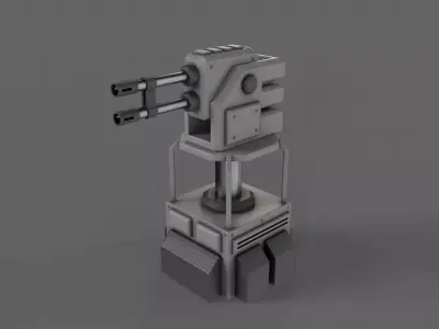 PBR Turret Gun 02 Grey Low-poly 3D model