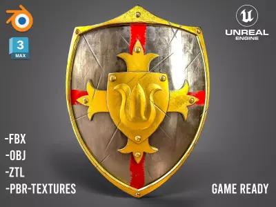 Knight Crusader shield 02- Low-poly 3d model Low-poly 3D model