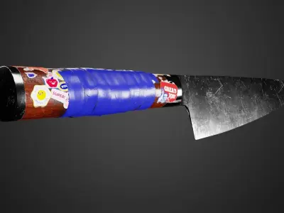 Game-ready Knife with Stickers and Tape Low-poly 3D model