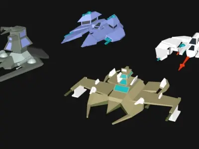 Spaceship lowpoly 3d model three spaceships Low-poly 3D model