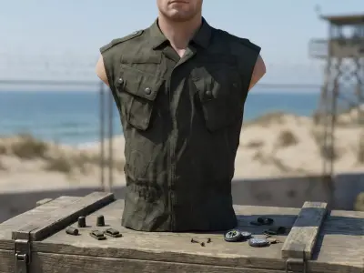 Military Sleeveless Combat Shirt Olive - Game Ready Low-poly 3D model