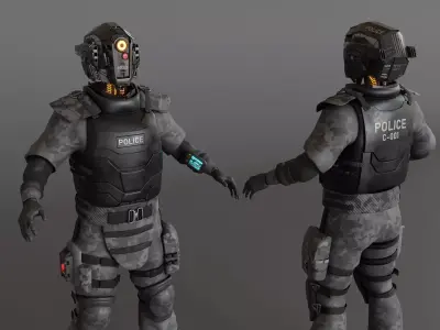 Futuristic police cop robot Low-poly 3D model