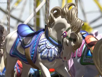  Carousel Galloping Blue Horse 