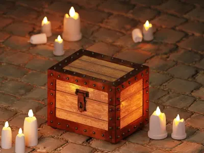 Chest Box and Candles Low-poly 3D model