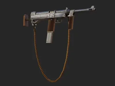 Steampunk WW2 inspired low poly submachine gun Low-poly 3D model