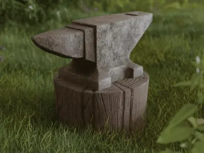 Anvil on a wooden stump Free low-poly 3D model