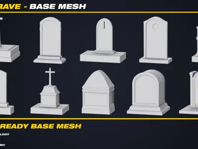 30 Grave Base Mesh - VOL 04 - Game Ready  Low-poly 3D model