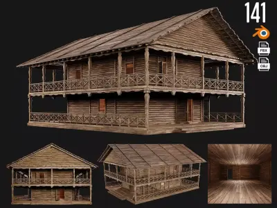 Old Wooden House 4K Textures GameReady 141 Low-poly 3D model