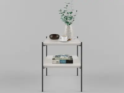 Decoration-combo side table with two shelves and plant Free 3D model