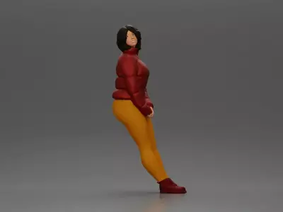 Woman leaning on the car wearing winter outfit 3D print model