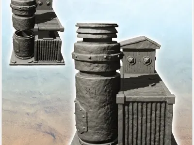 Container-based workshop with large central chimney -6- 3D print model
