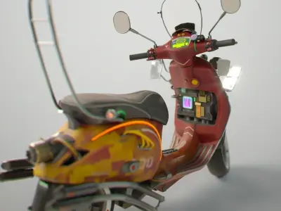 Cyber Scooter rigged and skinned Low-poly 3D model