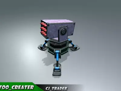 Lowpoly Turret Rocket Launcher 3D Model Low-poly 3D model