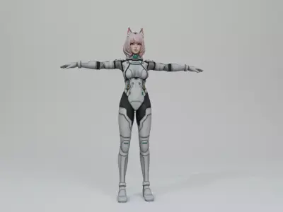 Sci-Fi Anime Catgirl Character 3D Model PBR Textured Low-poly 3D model