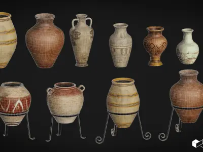 Ancient Ceramic Vases Low-poly 3D model
