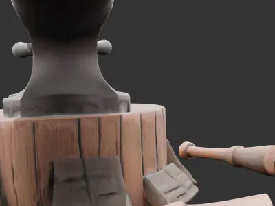 Medieval Blacksmith Anvil with Tools Low-poly 3D model