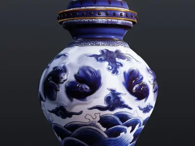 Stylised Chinese Vase Low-poly 3D model
