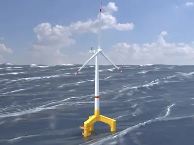 Wind turbine with Tripile Offshore Foundation V1 H-120 RD160 m Low-poly 3D model