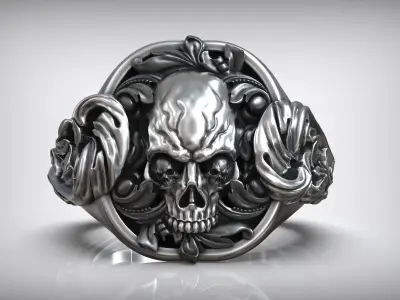 Antique Gothic Skull Head Ring  3D print model